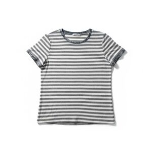 GAP Gray Striped Short Tee w Velvet Trimmed Sleeves